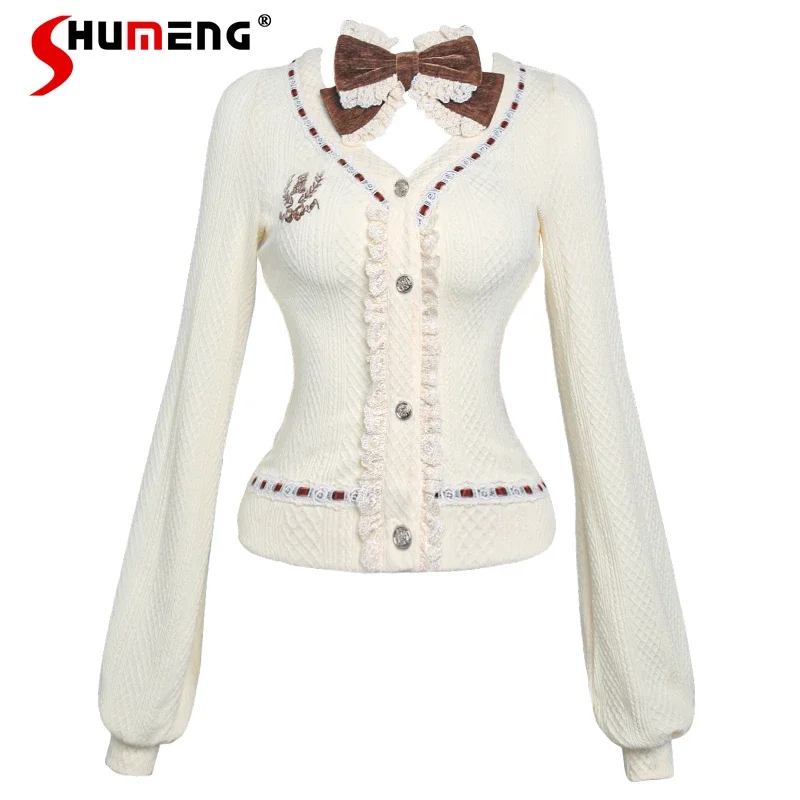 2024 Autumn And Winter New Japanese Knitted Cardigan Plush Jacket Brown Velvet Skirt White Shirt Y2k Clothes Streetwear Female