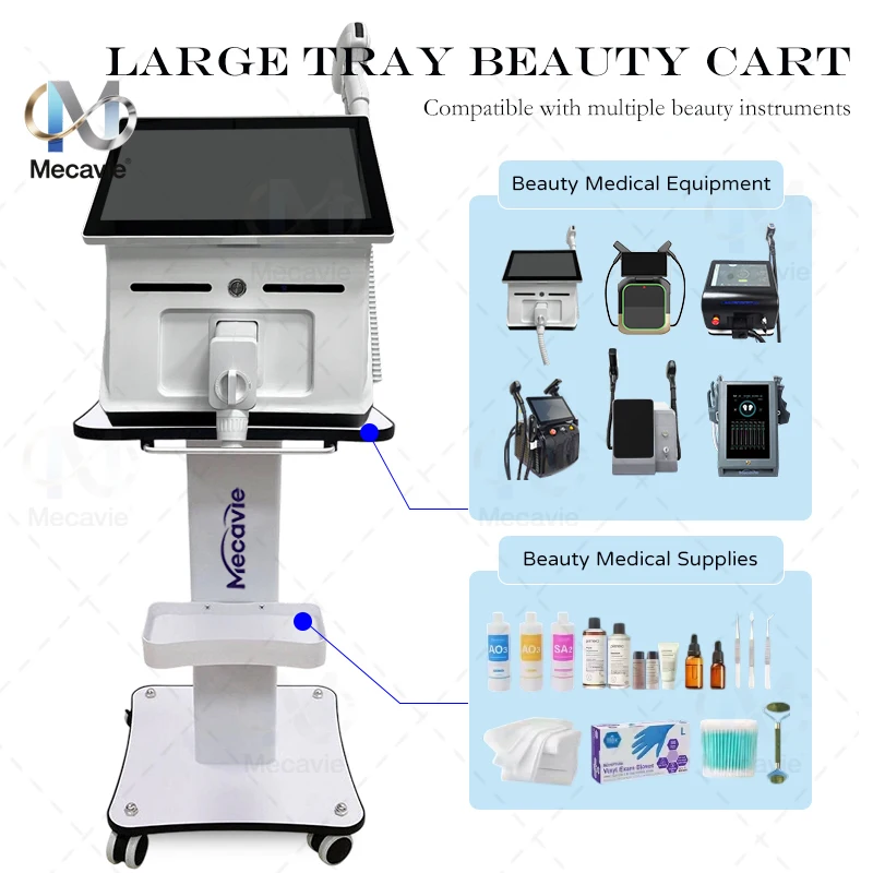 Hot Selling Rolling Trolley Silent Multi-purpose Cart with Wheels Tool Trolley with Tray Stand  360°Rotatable