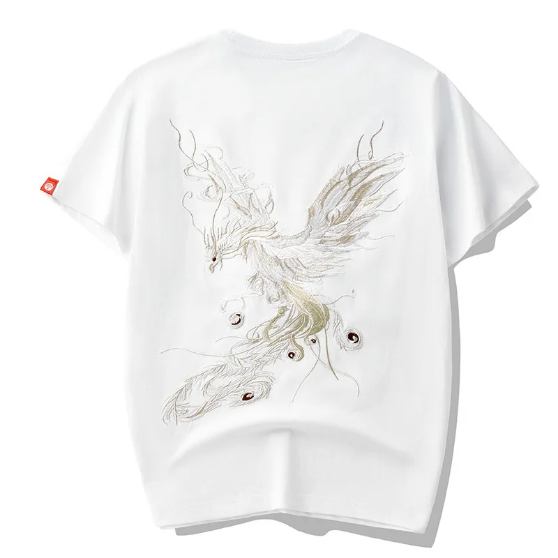 Hip Hop Tshirt 2024 Men Embroidery Phoenix T Shirt Streetwear Harajuku Summer Short Sleeve T-Shirt Cotton Tops Tees