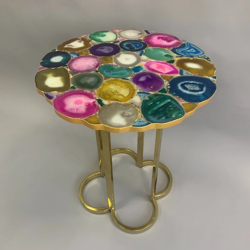 

Light luxury natural agate jade pure copper coffee table living room bedroom