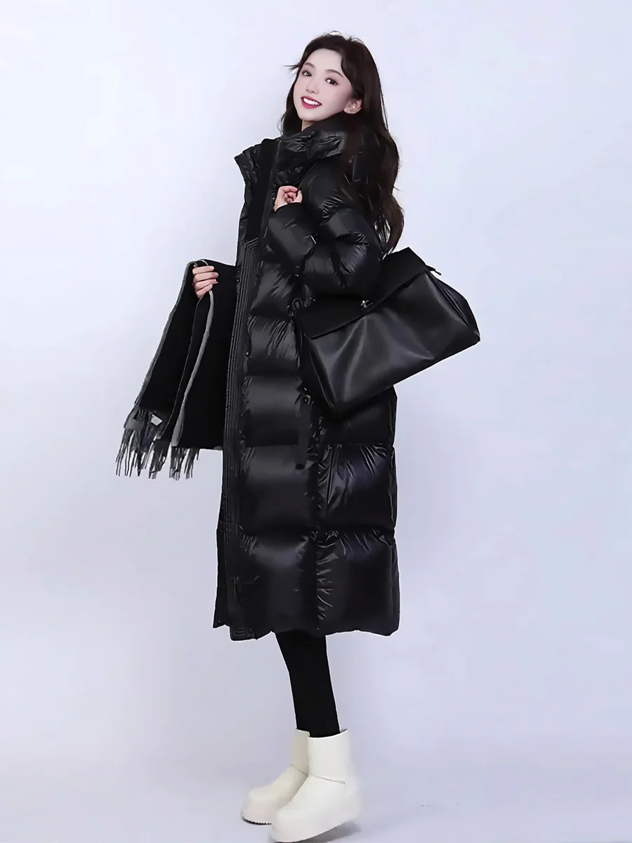 Invierno Thiened largo por encima de la rodilla blanco Du down Jaet mujer coreano Sle Ultra-resistente abrigo cálido con sombrero