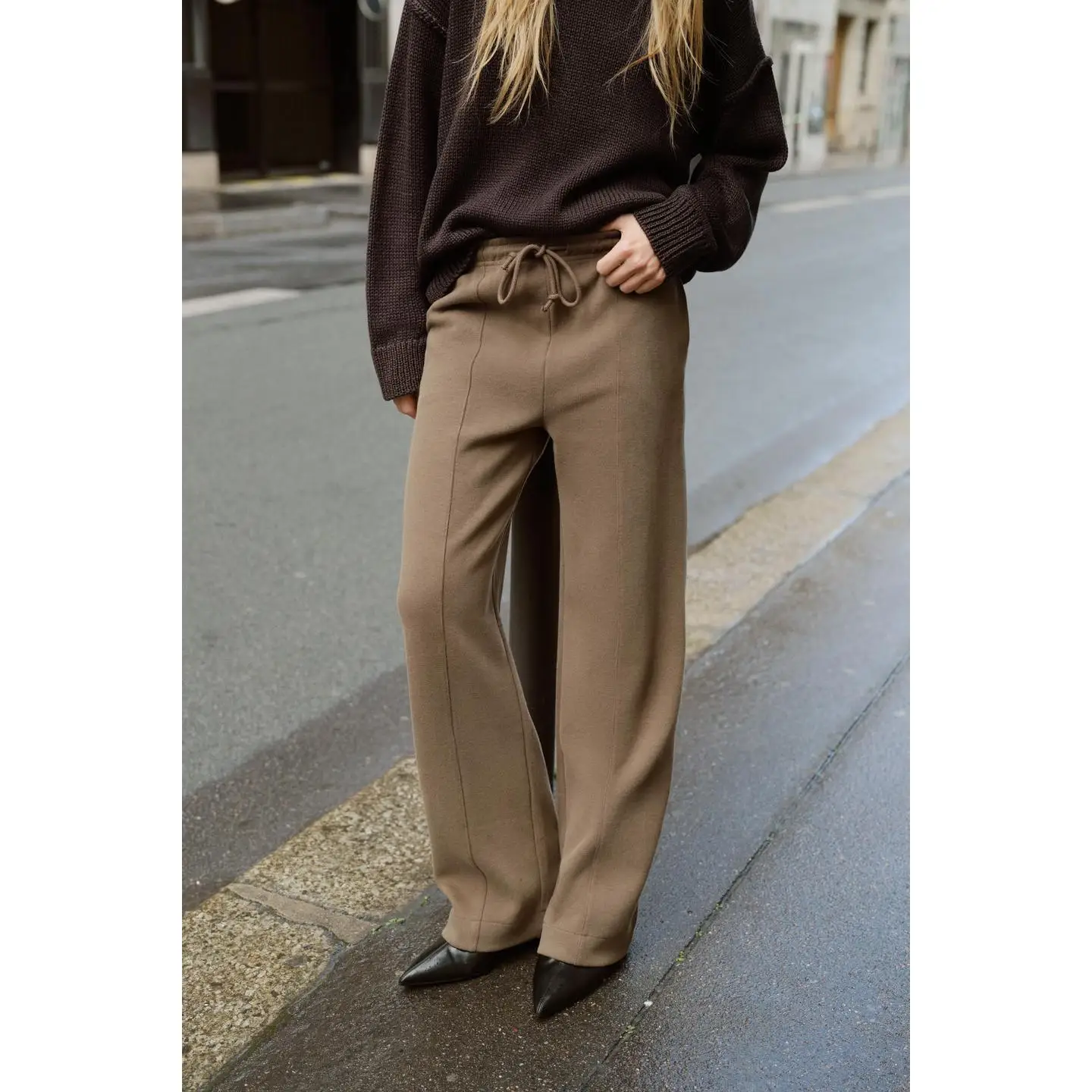 ie Sweat-shirt taille élastique pantalon à jambes larges taille moyenne automne Faion ensemble pour femmes 8-25 ans Spor Sle