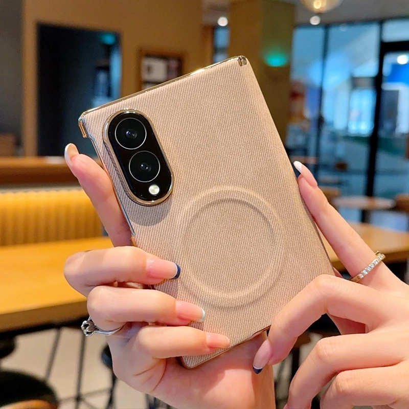 Business Magnetic Denim-textured Leather Case for Samsung Z Fold 8 Lens Camear Shockproof for Magsafe Wireless Charger Cover