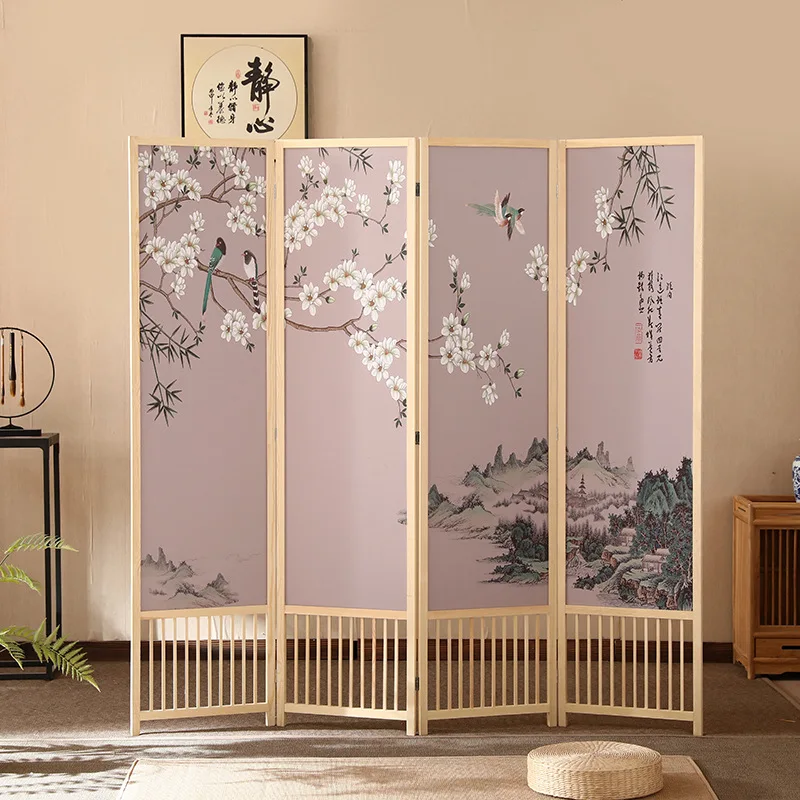 Pine wood paint-free frame partition screen wholesale new Chinese