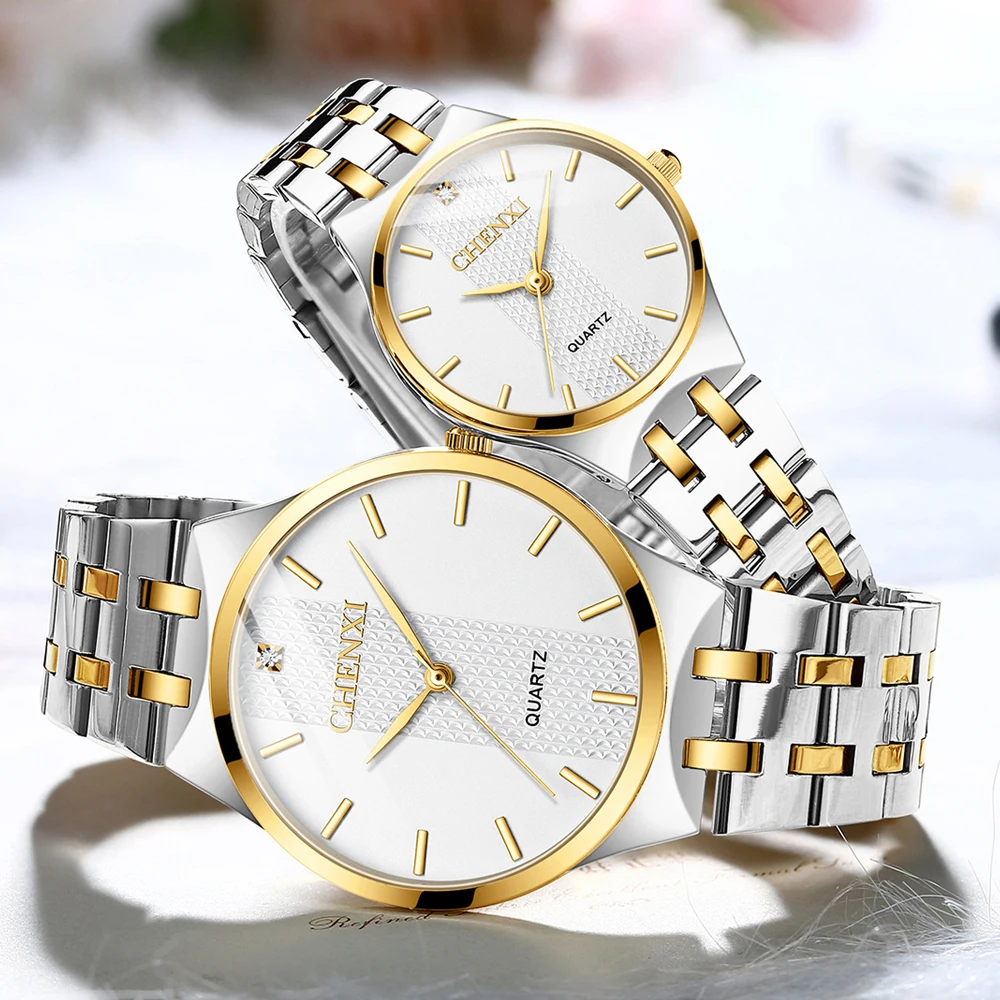 CHENX Mode Paar Analog Quarz Uhren Wasserdichte Edelstahl Uhr Für Männer Frauen Sport Casual Mode Datum Armbanduhren