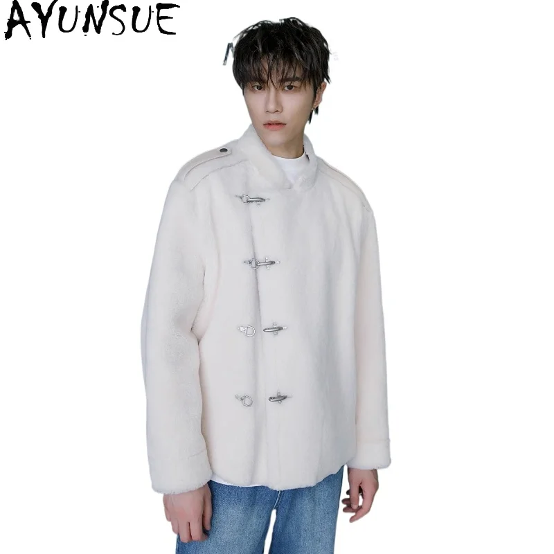 

AYUNSUE Natural Merino Sheep Shearling Fur Jackets for Man Autumn Winter Luxury Real Lamb Fur Coat Trend Genuine Leather Jacket