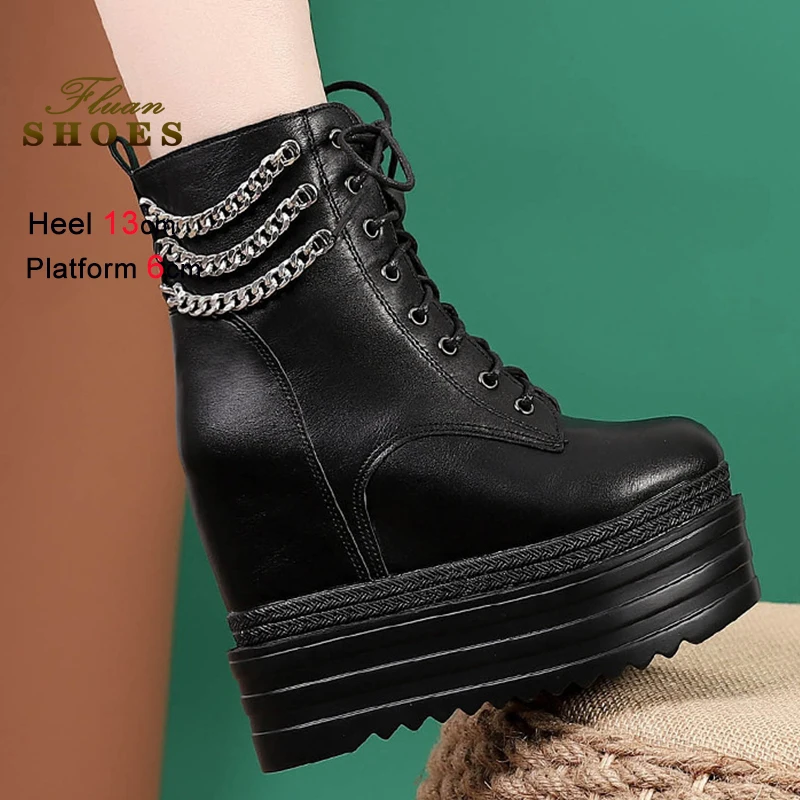 جديد الخريف الشتاء جديد أحذية بوت قصيرة الارتفاع زيادة النساء حذا فردي للسيدات النمط البريطاني منصة سميكة الدانتيل يصل عالية الكعب حذاء من الجلد #1