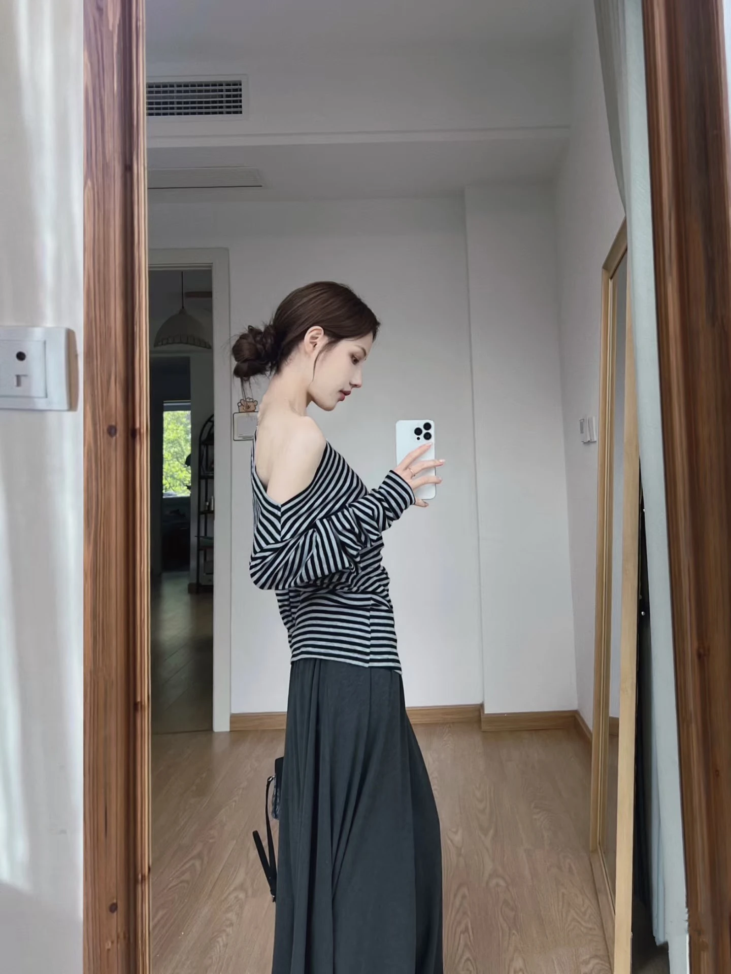 

Casual Striped Long Sleeve T-Shirt And High Waist Skirt Two Piece Set for Women Summer Fashion Outfit Wide Hip Swing Skirt