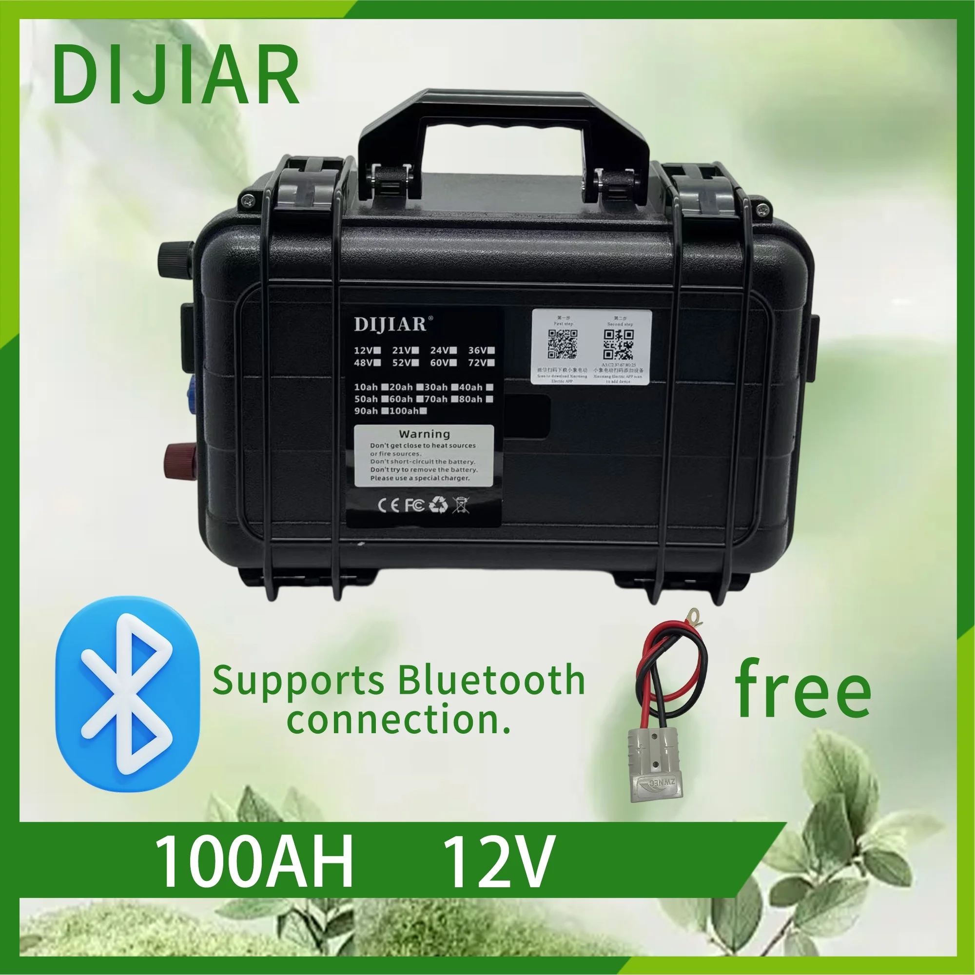 

Air freight, DIJIAR's new LiFePO4 battery can be connected to Bluetooth, 12V-100AH with built-in BMS100AH, power display+charger