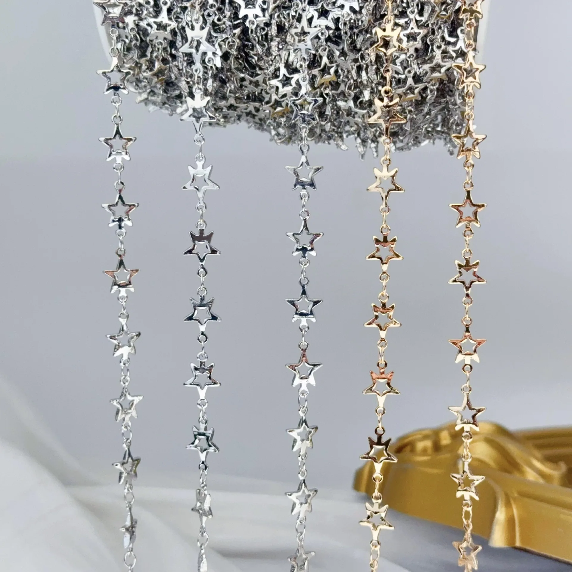 

0.5/1/2M Color Retaining Hollow Five pointed Star Metal Chain DIY Necklace Perler Bead Pendant Tassel Chains Jewelry Accessories