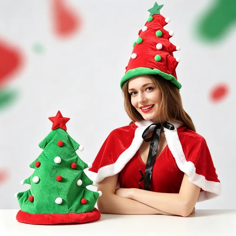 Novelty Christmas Tree Hat, Festive Xmas Party Decor Headwear for Adults