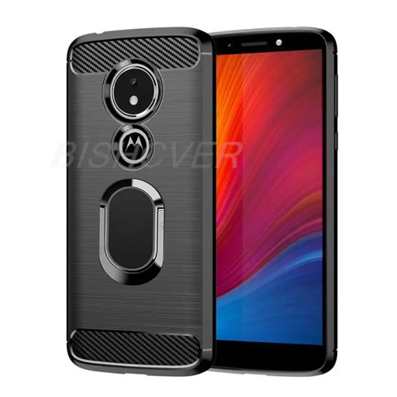 Motorola moto g7 e5 plus escovado fibra de carbono silicone caso à prova de choque para moto z2 força z3 z4 jogar suporte magnético capa