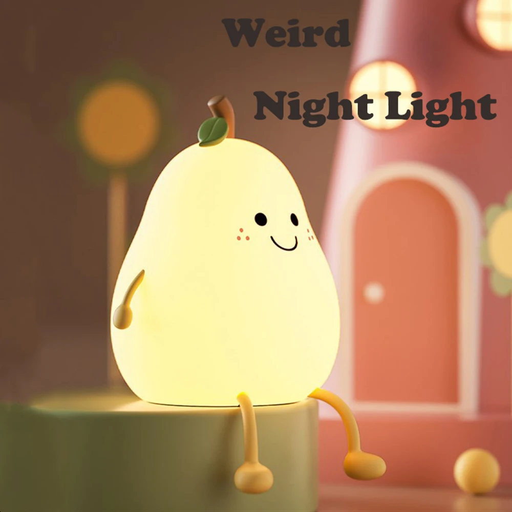 LED NightLight Cartoon Pear Silicone Light Bedside Decor Rechargeable Color Changeable Atmosphere Lamp for Kids Holiday Gifts