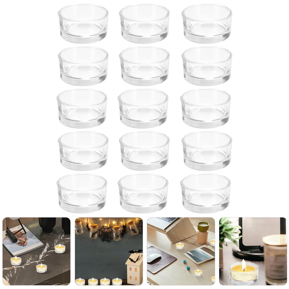 

15Pcs Glass Holder Clear Tea Light Candlestick Cups Decorative Aromatherapy Container Romantic Wedding Party Home