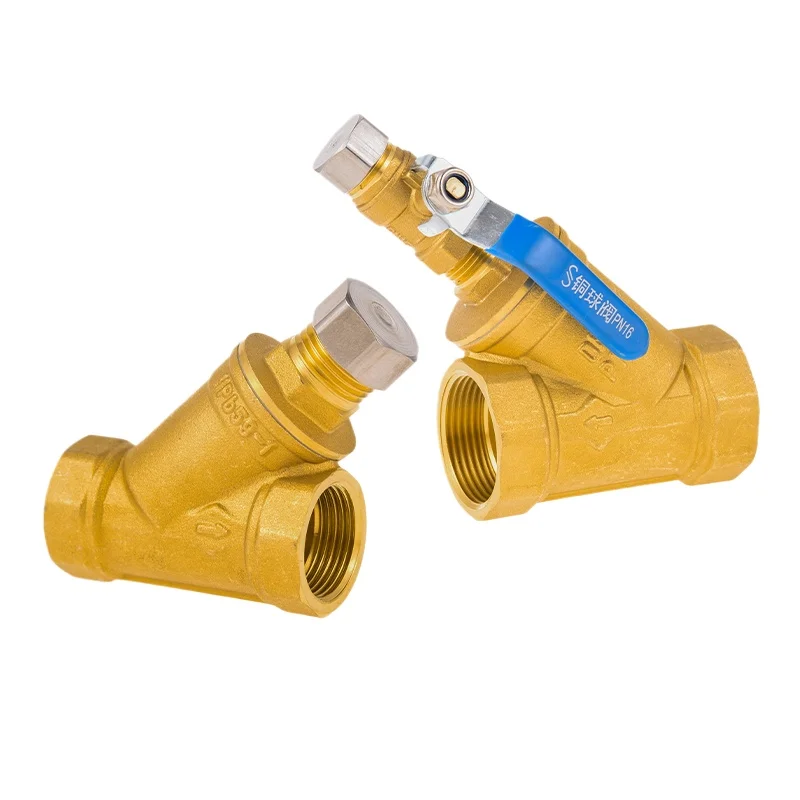1/4 3/8 1/2 3/4 1 Inch BSP Female Brass Y-type Drain Filter Screen With Or Without Ball Valve For Booster Pump Heating Pipeline