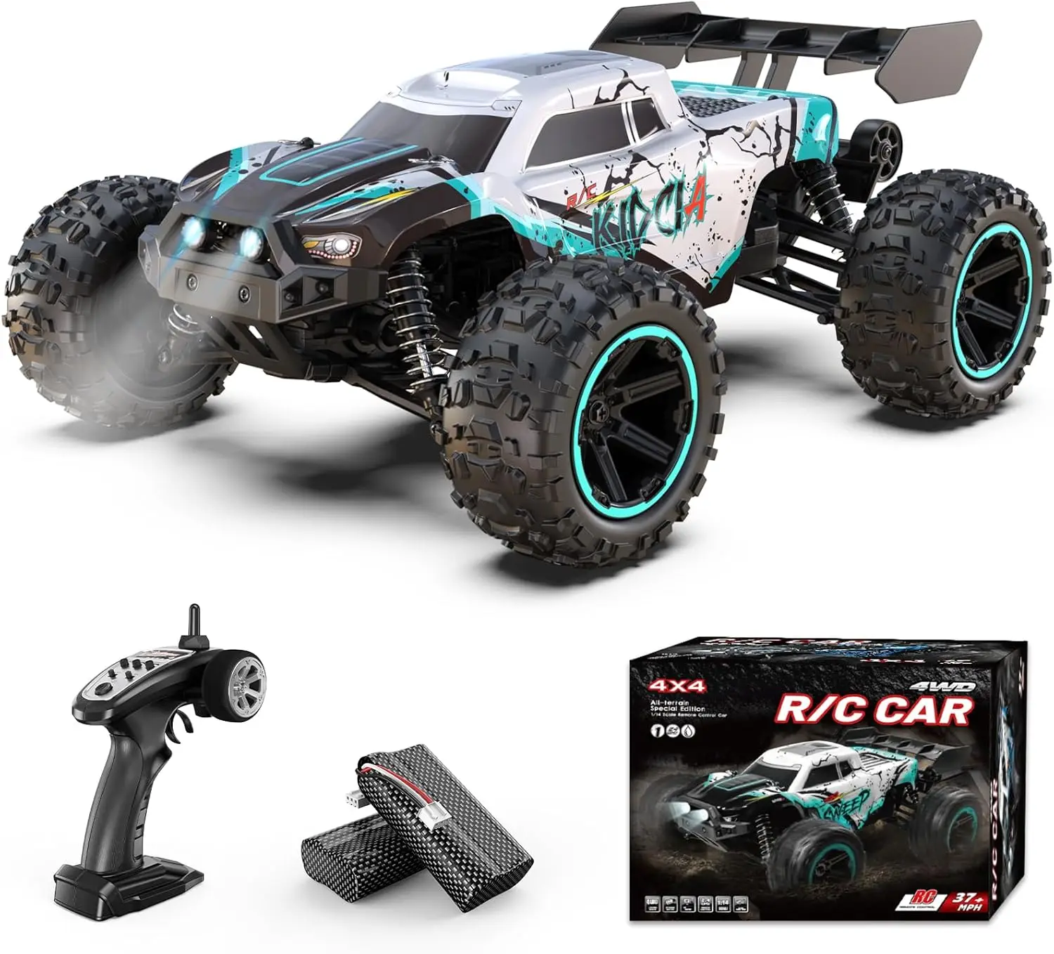 4WD All Terrain RC Truck with 60 Mins Runtime, High Speed Remote Control Car with 2S 2000 mAh Recharge