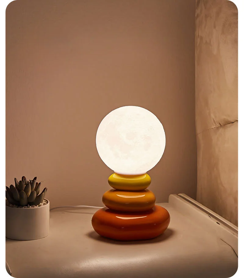 Modern New High End Ceramic Stacked Stone Desk Lamp Creative Nordic Color Cream Style Living Room Atmosphere Night Light