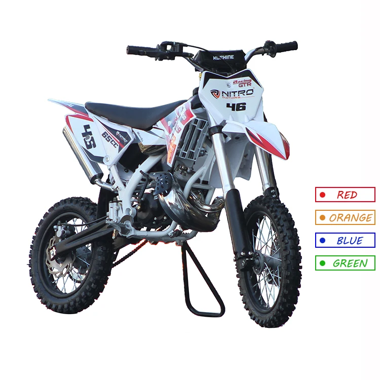 Large stock kick start chain drive 2 stroke water cooled engine small 65cc dirt bike for sale