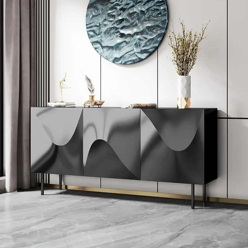 

Italian Minimalist Sideboard Cabinet Light Luxury Modern Tea Cabinet Living Room Creative Design Entrance Cabinet Black Paint