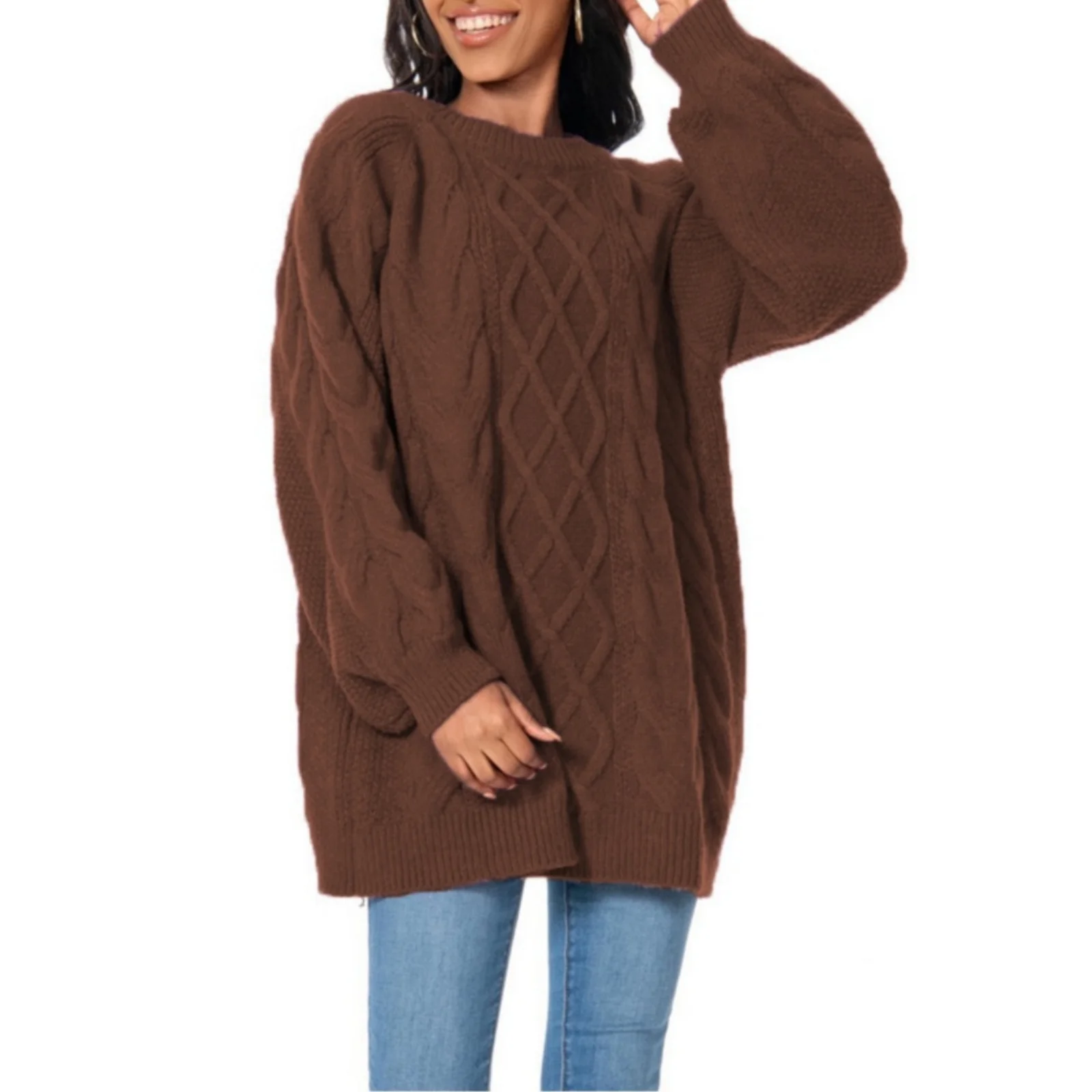 Fashionable Women'S Thick-Knit Pullover Round Neck Cable Sweater Pulls Femmes Woman Clothes Sweater For Woman Fall Clothes