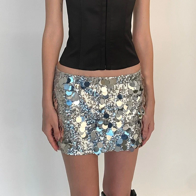 Y2K Fashion Women Sparkle Sequin Mini Skirt Glitter Shinny Bodycon Pencil Short Skirts Dancing Party Going Out Skirt  Streetwear