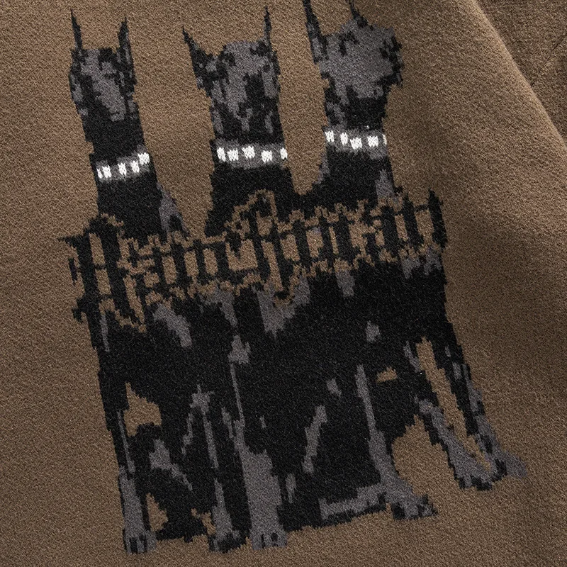 Doberman Dog Knitted Sweater Men Y2k Streetwear Oversize Pullover Vintage Graphic Knit Male Jumper Women Winter Casual Sweaters