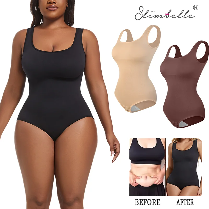 

Slimbelle Plus Size Women's Sleeveless Underwear Wide Strap Full Body Shaper Tummy Control Brief Slimming Compression Shapewear