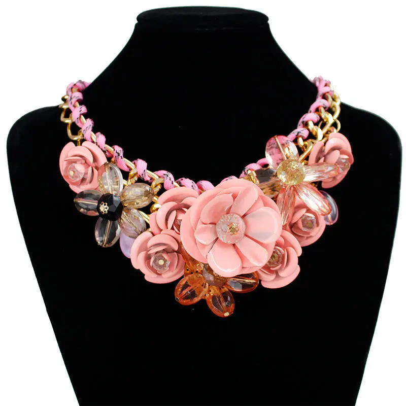 Popular jewelry big flower small chain family style necklace