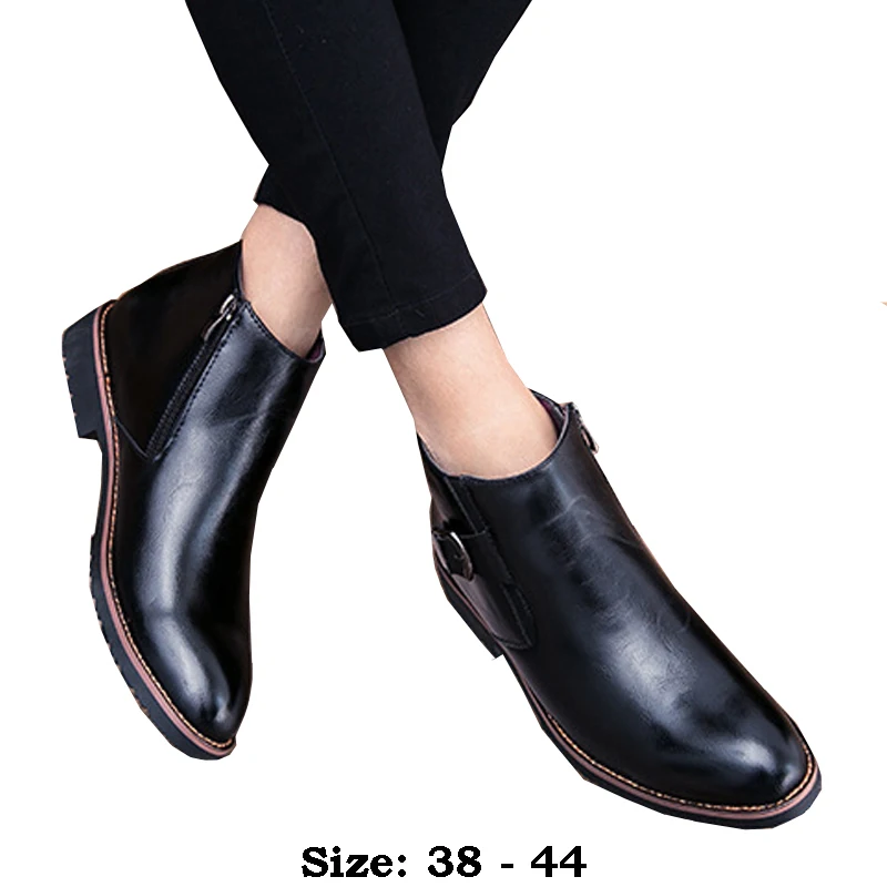 

High quality ankle length leather boots for men point toe comfortable new 2024 walking outdoor vintage formal shoe black red