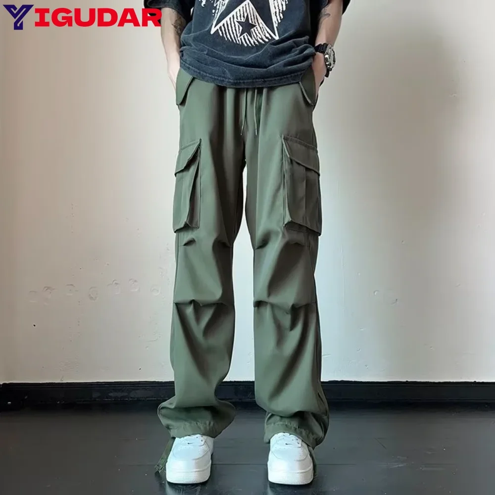 

Casual Pants Men Oversized Baggy Wide Leg Trousers Elastic Waist Hip Hop Streetwear Joggers Fashion Harajuku Men cargo Pants