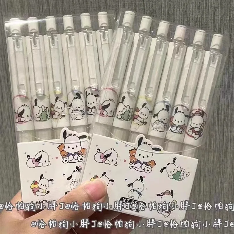 

6Pcs New Product Sanrio Chapa Dog Neutral Pen Cute Carbon Pen Cartoon Signature Pen Black ST Head Brushing Pen Girl Gift