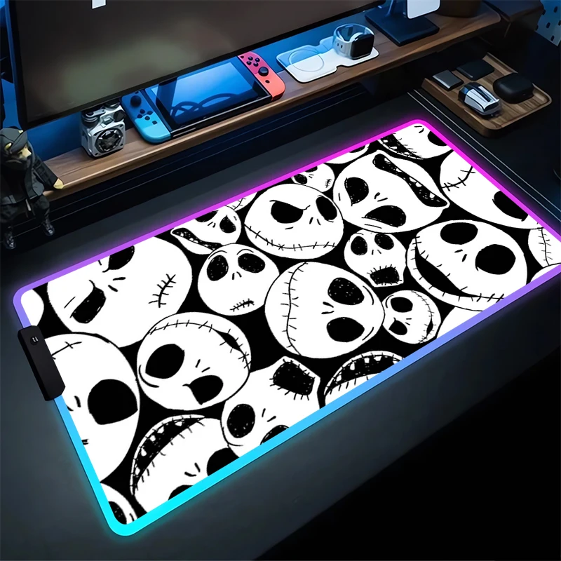 pesadelo antes do natal jack skellington led mousepad computador gamer mouse pad rgb portatil gabinete tapete de mesa teclado o 01