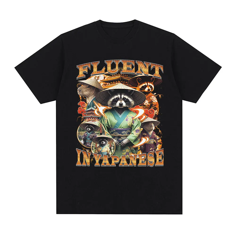 

Fluent in Yapanese Funny Civet Cat Meme Graphic T-shirt Men Women Clothing Fashion Vintage Oversized Cotton T Shirt Streetwear