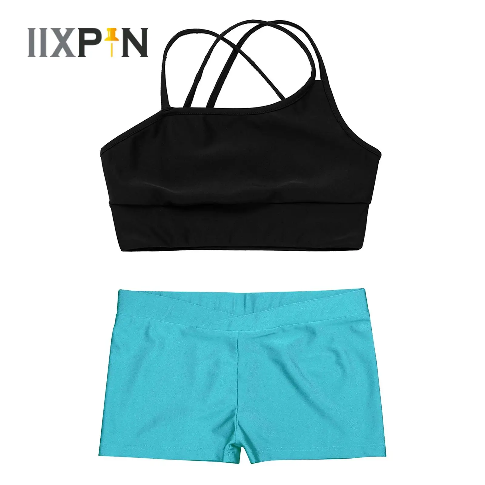 

Kids Girls Sports Suit Swimwear Sleeveless Strappy Tank Crop Top+Shorts Outfit for Yoga Gymnastic Running Fitness Dance Clothes