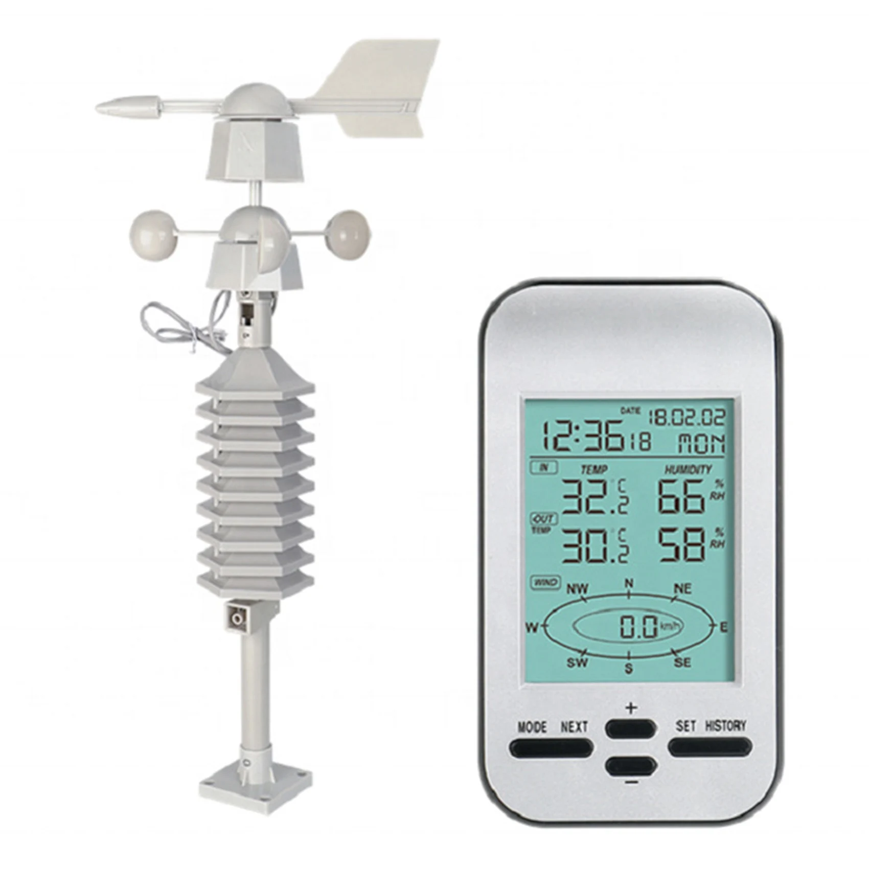 

433Mhz Wireless Weather Station Clock with Wind Speed and Direction Sensor RF Anemometer Temperature Hygrometer