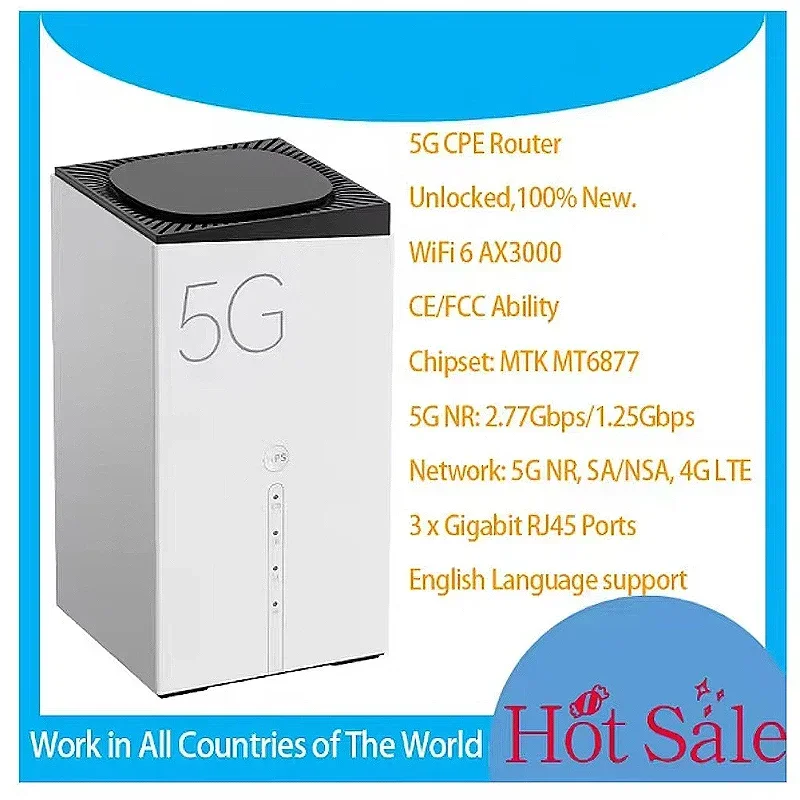 Original Global Network 5G CPE WiFi 6 AX3000 Wireless Router 4*4 MIMO Gigabit Ports 128 Users 5G NR 4G LTE Cat18 WiFi Sim Modem