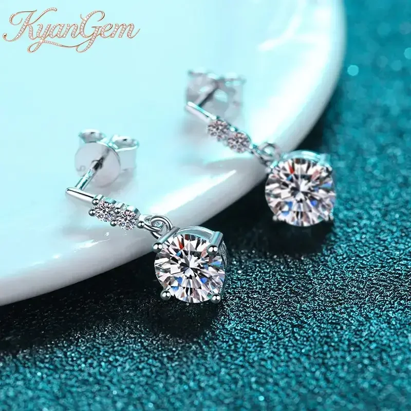 KyanGem 18K Gold Inlaid 0.5-1 Carat Moissanite Earrings Women's 18K Platinum Diamond Fashionable Earrings Jewelry