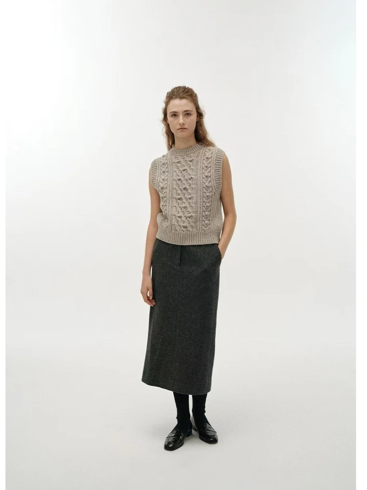   Mittellanger Wollrock mit hoher Taille und schlankem, drapiertem Pendelrock für Damen, Faion, koreanischer gestrickter, gerader Schnitt