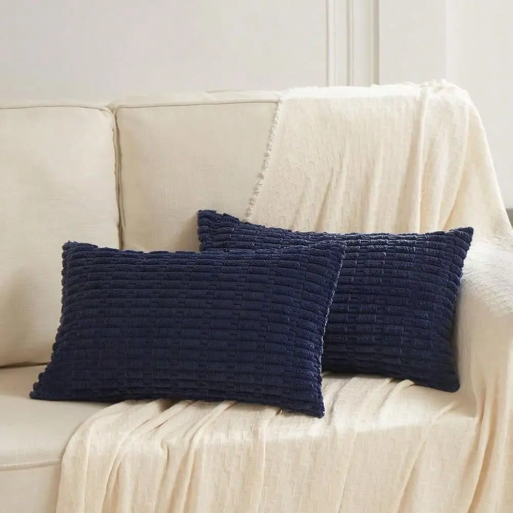 

Homi Pack Of 2 Navy Blue Lumbar Decorative Throw Pillow Covers 12x24 Inch For Living Room Couch Bedroom, Soft Corduroy Rectangl