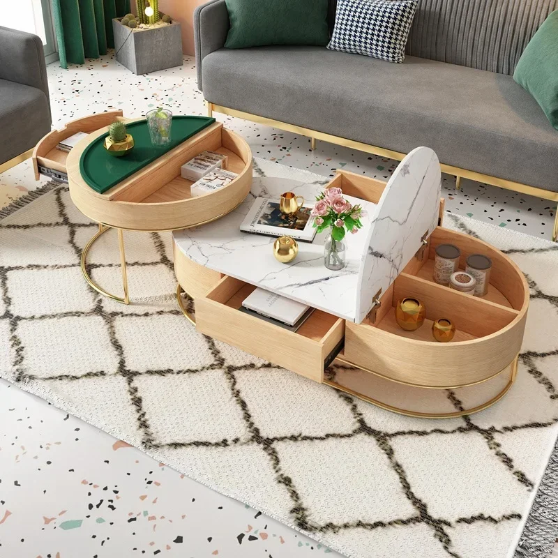 

for Simple Nordic Furniture Storage Iron Frame Marbling Modern Wooden Coffee Table for Living Room