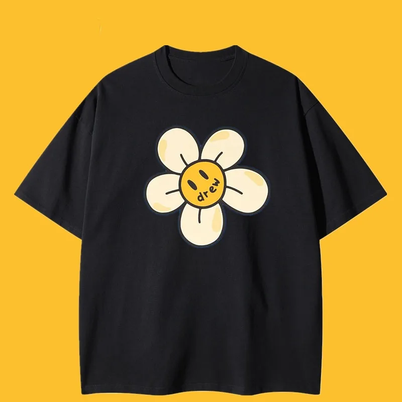 Drewhouse Smiley Daisy  Summer Short Sleeve T-Shirt Hipster Brand High Street Justin Bieber Loose Couple Cotton Top T-shirts