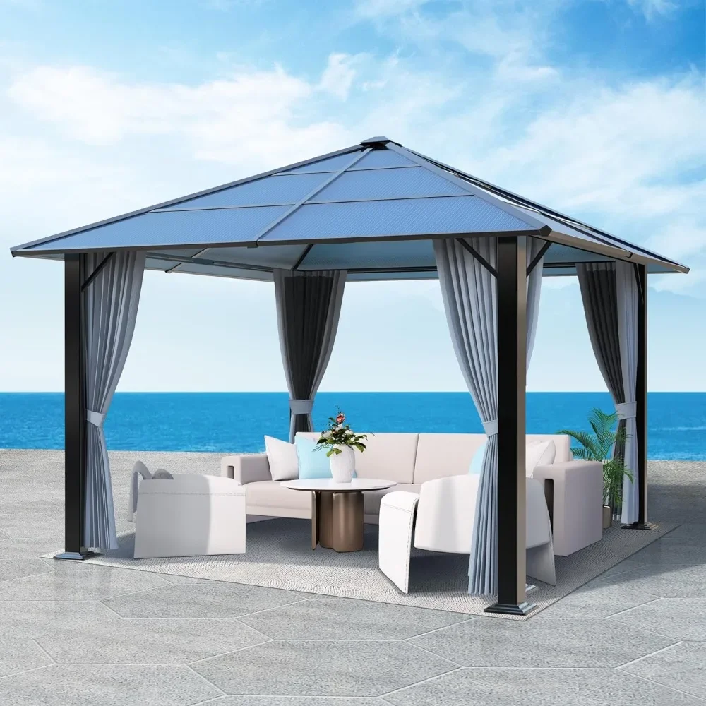 

10'x10' Outdoor Gazebo with Translucent Roof & Top Metal Frame Tent with Breathable Mesh and Privacy Curtains, Outdoor Gazebo