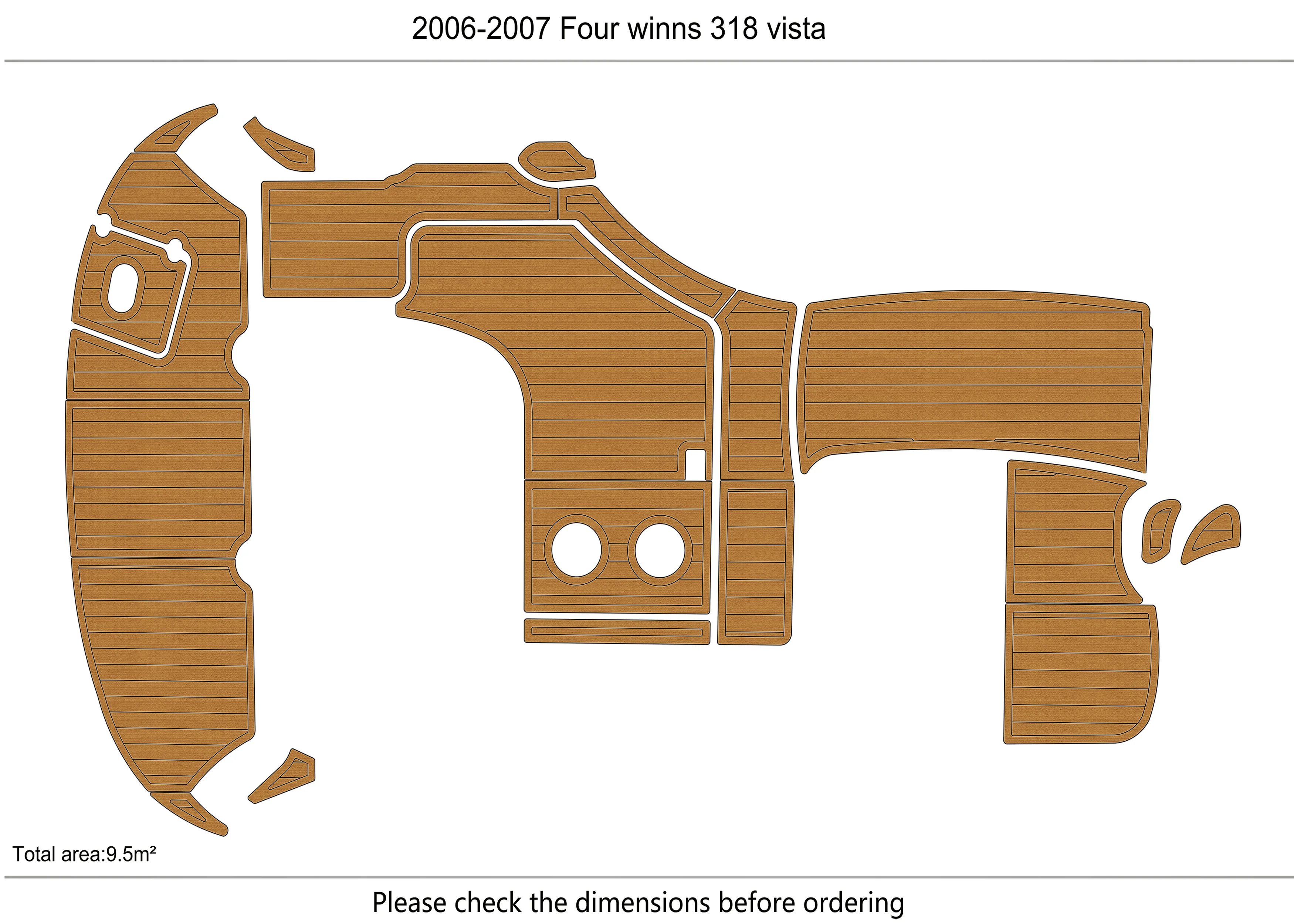 Anti-Skid EVA Faux Teak Self-Adhesive 6mm Boat Decking Pad for 2006-2007 Four winns 318 vista  Cockpit Durable Marine Flooring