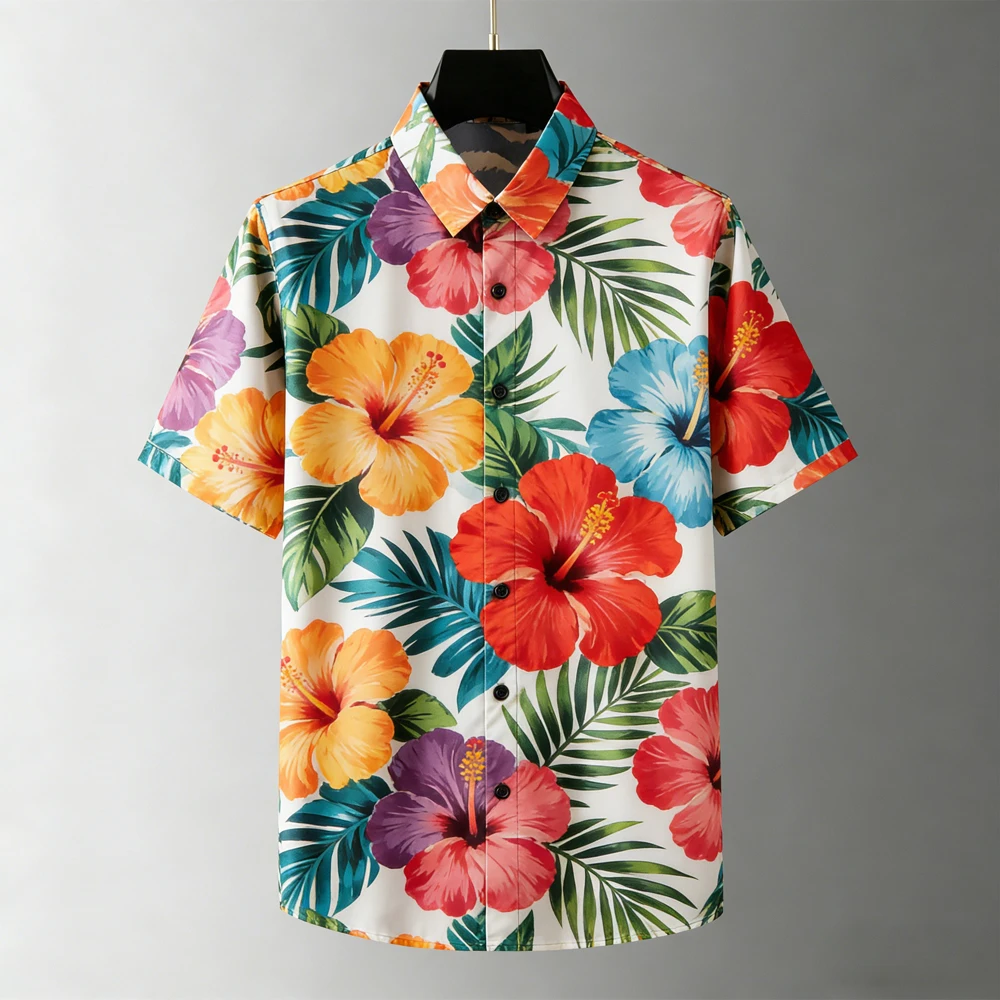 Men's summer popular short-sleeved shirts fun natural tiger flamingo 3D printed shirt men's beach casual party men's tops 2026