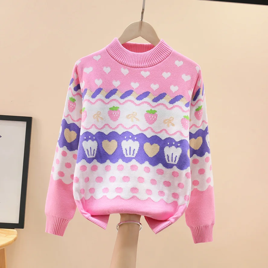 Spring-Winter Girls Sweaters O-neck Fashion Baby Grils Knitted Pullovers Pure Cotton Child Bottoming Shirt Clothes Outwear Tops