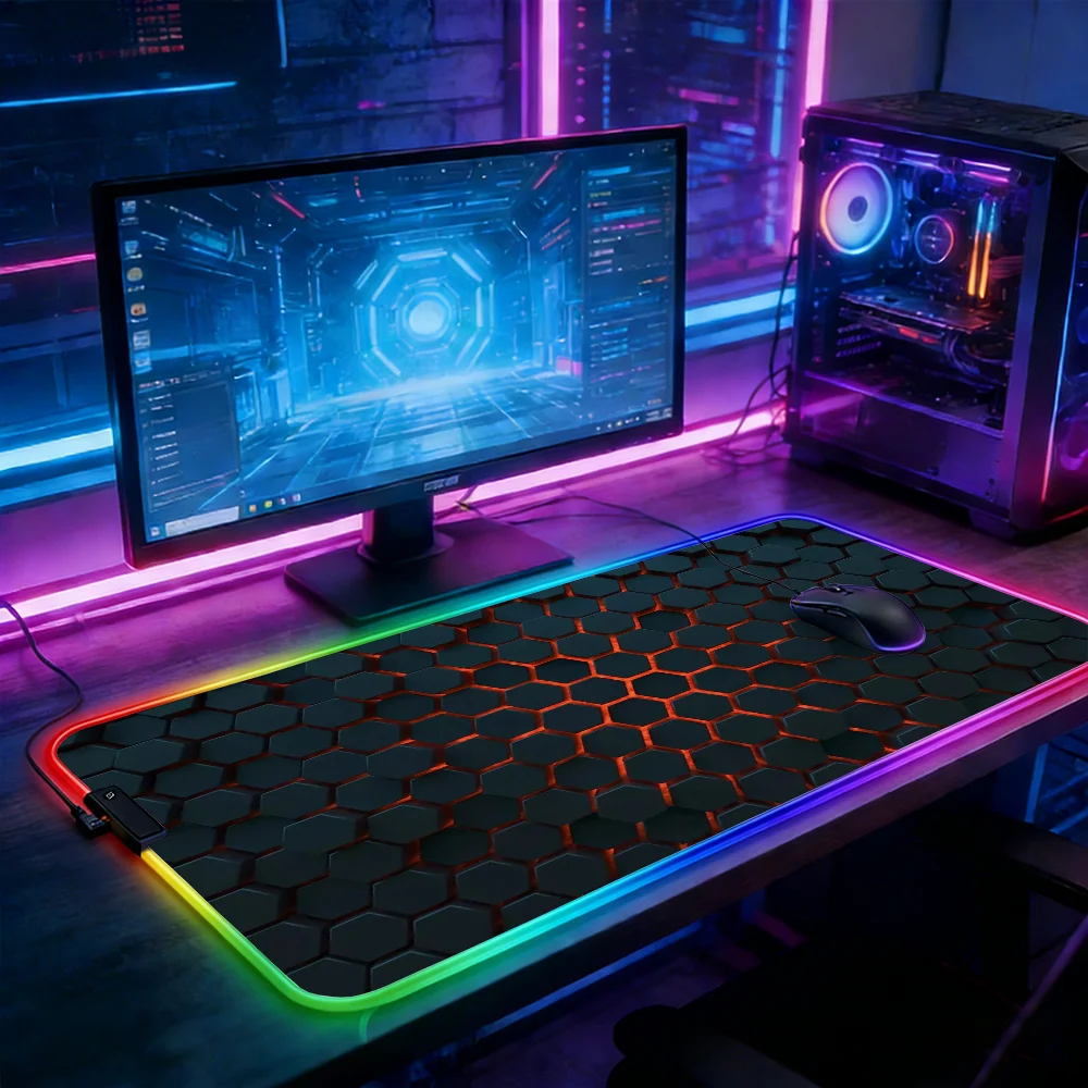 

Светодиодная RGB-подсветка для мыши, коврик для клавиатуры для киберспорта, геймерский коврик для стола, геометрический шестиугольный коврик для мыши, аксессуары для ноутбуков