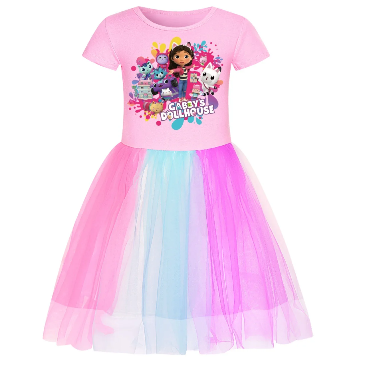 Vestido Da GABBY Doolhouse Roupa Kids Summer Princess Dress for Girls Short Sleeve Casual Dresses+ Little Bag Children Vestidos