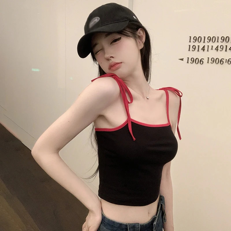 Chic Women Crop Tops Camis Hotsweet Slim Sexy All-match Stylish Casual Korean Style Simple Summer Harajuku Ladies