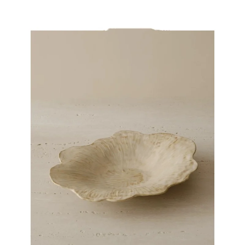 

French-style creative flower-patterned fruit platter, thick earthenware household deep plate, salad plate, pasta plate