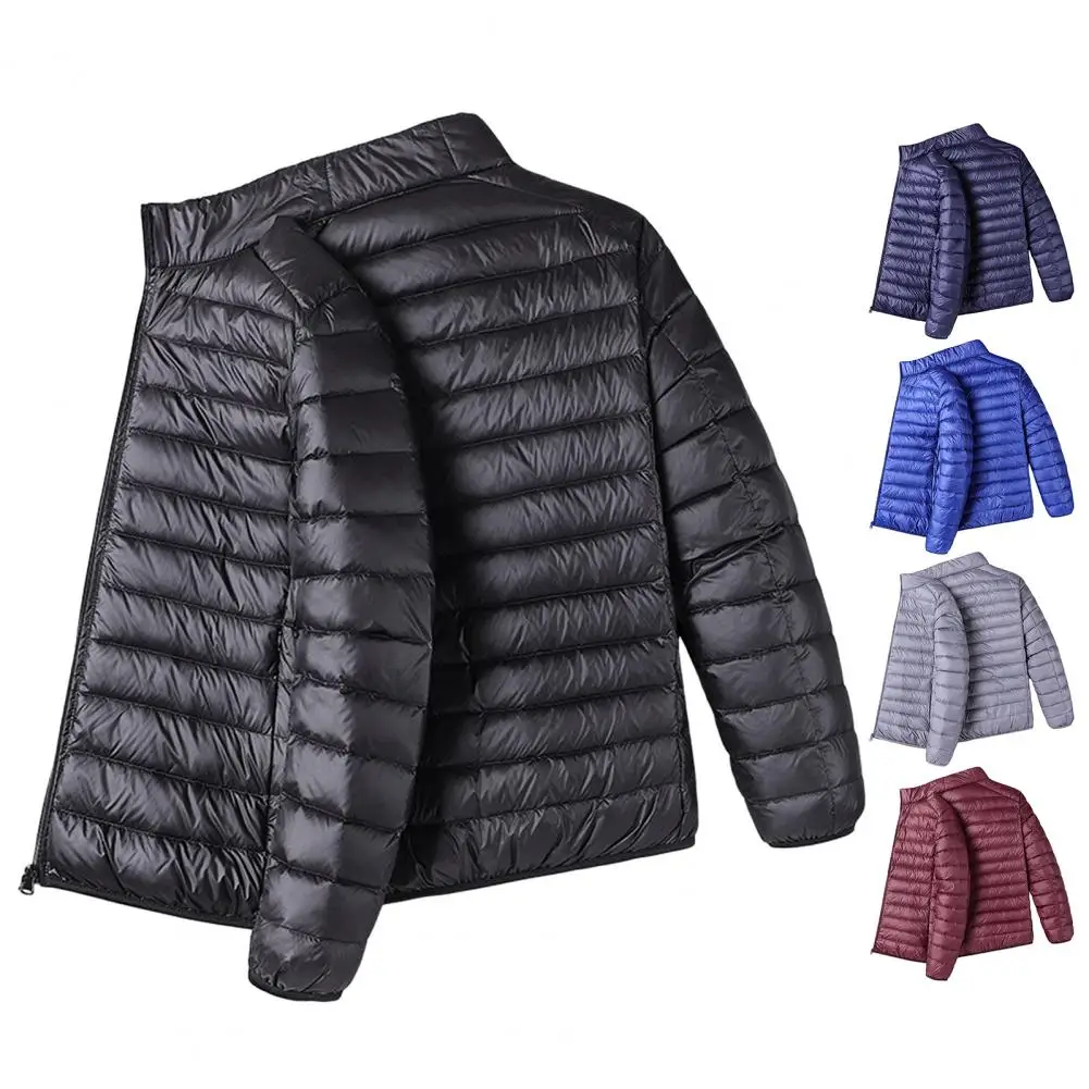 Men Cotton Jacket Men's Quilted Cotton Jacket with Stand Collar Zipper Placket Down Coat with Pockets for Winter Warmth Style